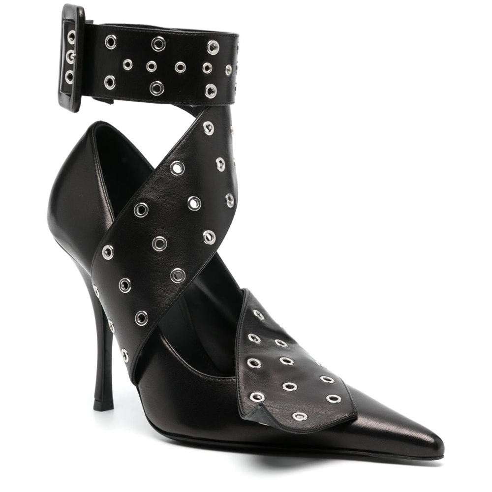 115MM Belted Leather Stiletto Heel Pumps in black
with Ankle Strap Size 39